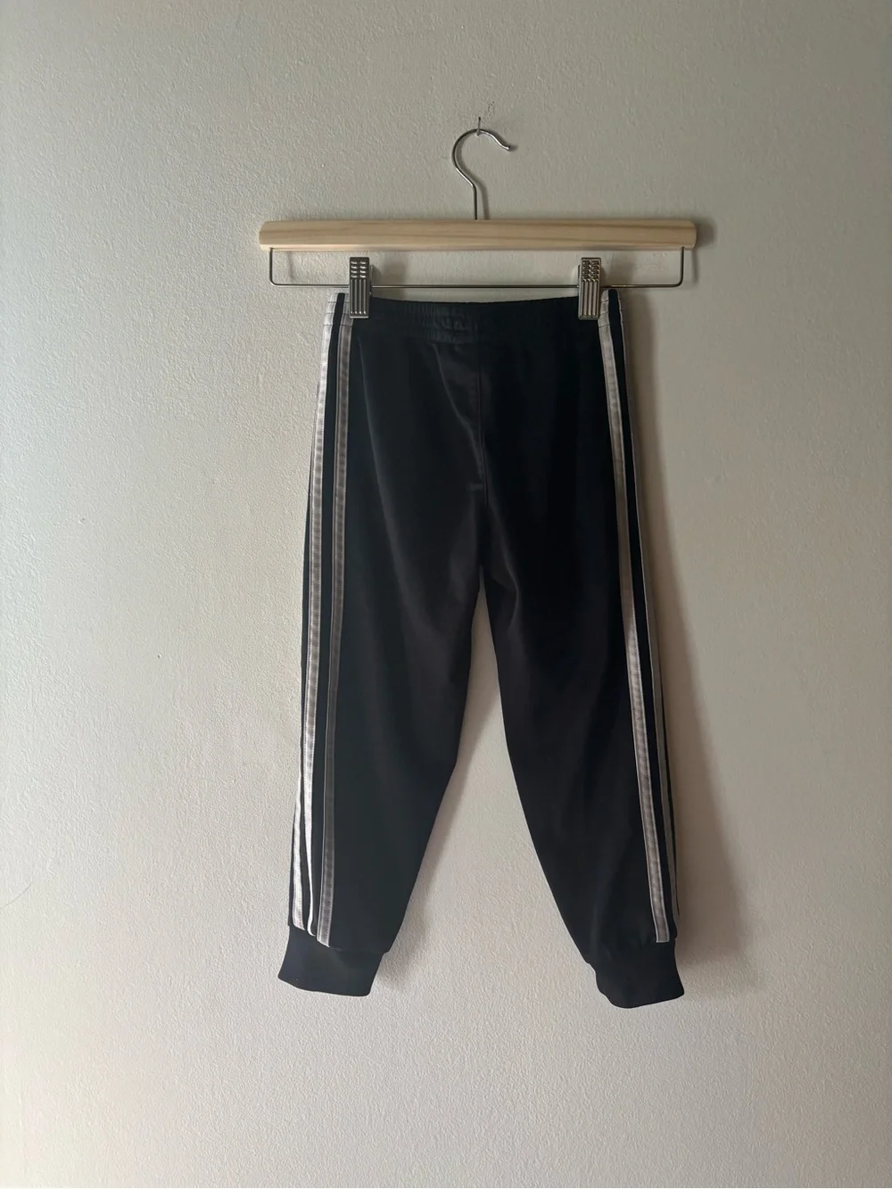 Adidas Kids Black Track Pants with Silver Stripes